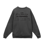 Back view of a washed grey unisex crewneck sweatshirt featuring black vintage-style text. At the top is “Lisa,” followed by “Roxi,” “Vixi,” “Speedi,” “Sunni,” and “Kiki.” Below is “Alterego,” with the album tracklist printed underneath.